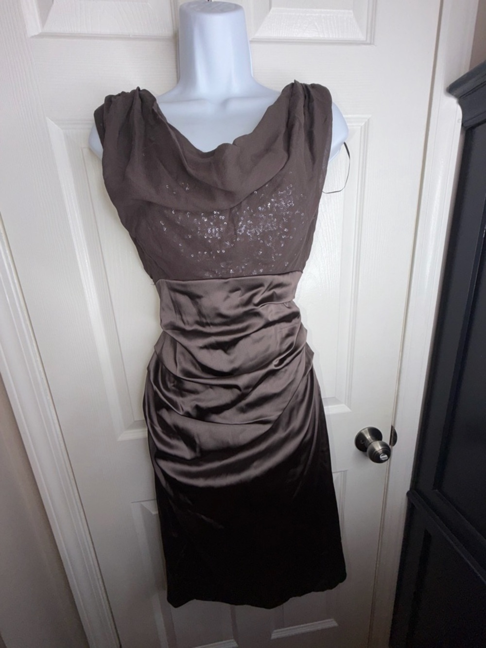 Suzi Chin Maggy Boutique Women’s 10 Sheath Dress Sequin Cowl Neck Cocktail M - Picture 13 of 16